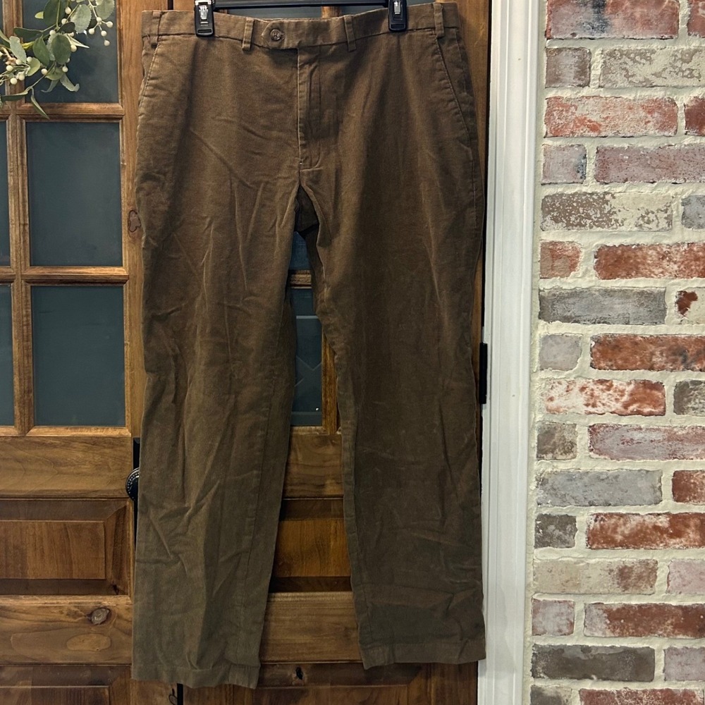 Lauren Ralph Mens Corduroy Pants 38x29 Brown Flat Front Straight Fit Preppy Warm